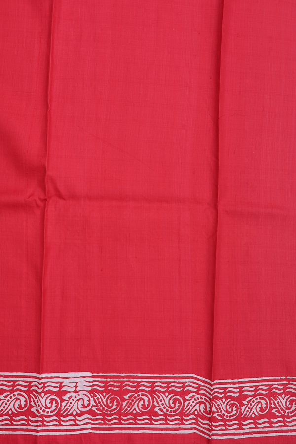 Printed Silk Saree In Red With Paisley Buttas