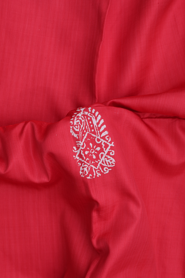 Printed Silk Saree In Red With Paisley Buttas