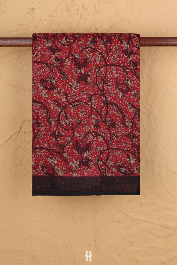 Printed Silk Saree In Red With Allover Design