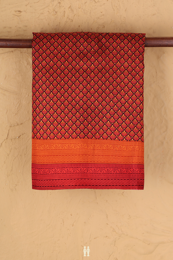 Printed Silk Saree In Red With Allover Design