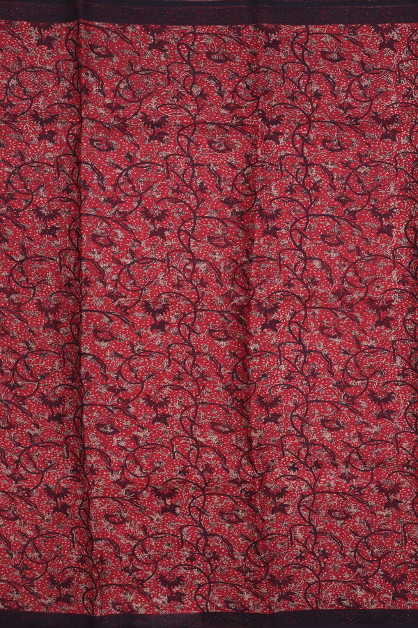 Printed Silk Saree In Red With Allover Design