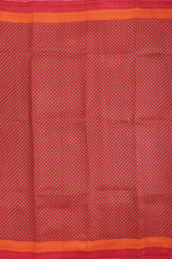 Printed Silk Saree In Red With Allover Design