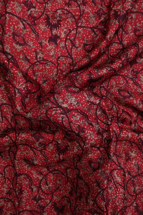 Printed Silk Saree In Red With Allover Design