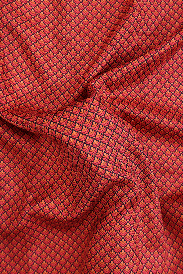 Printed Silk Saree In Red With Allover Design