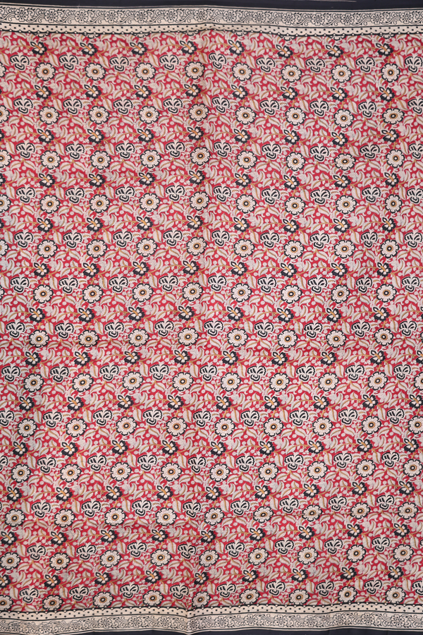 Printed Silk Saree In Red With Floral Design