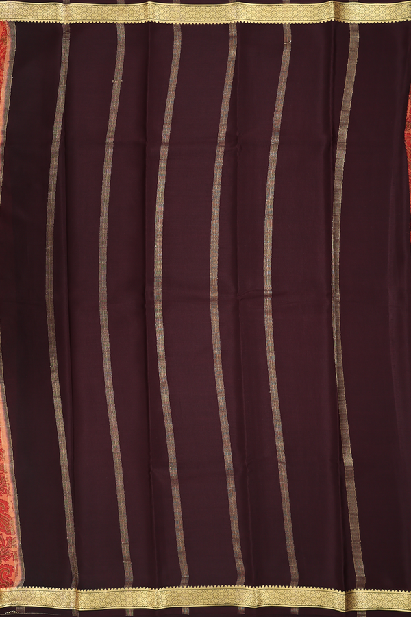 Printed Silk Saree In Red With Paisley Design