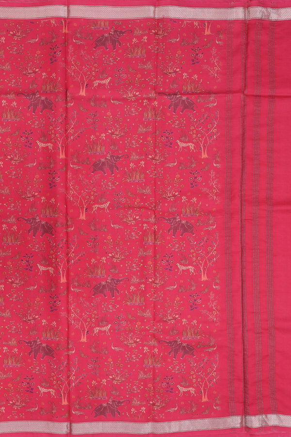 Printed Silk Saree In Red With Vanasingaram Design