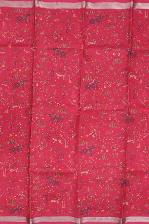 Printed Silk Saree In Red With Vanasingaram Design