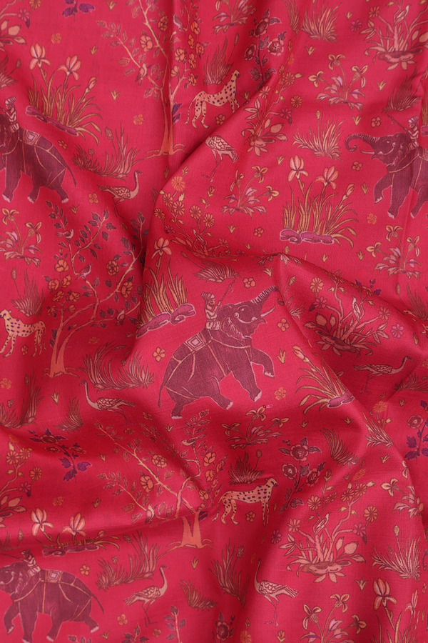Printed Silk Saree In Red With Vanasingaram Design