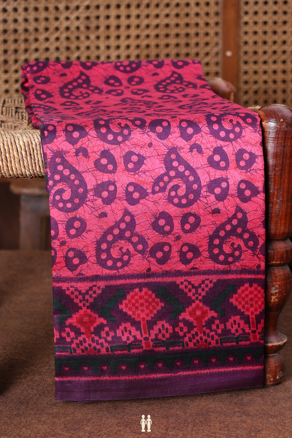 Printed Silk Saree In Rose Red With Allover Design