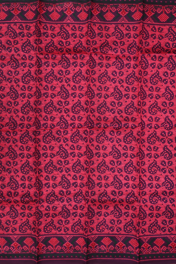 Printed Silk Saree In Rose Red With Allover Design