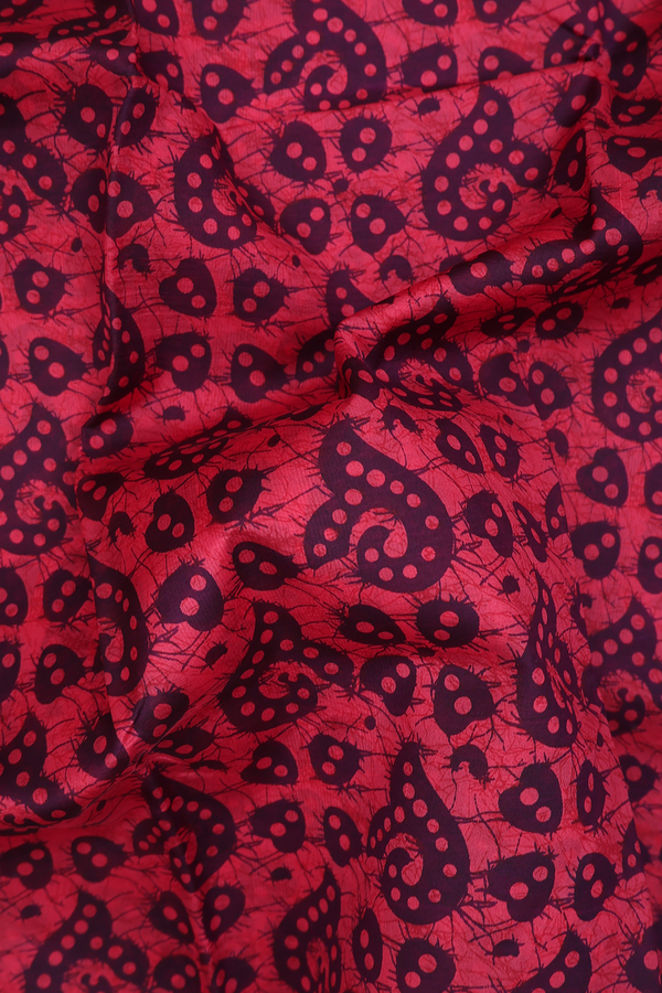 Printed Silk Saree In Rose Red With Allover Design