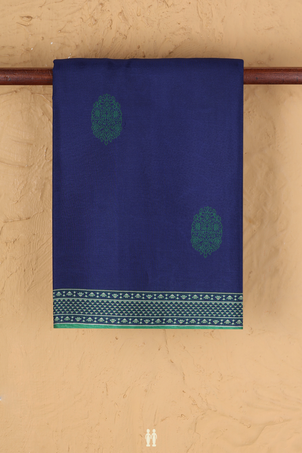 Printed Silk Saree In Royal Blue With Floral Buttas