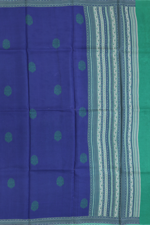 Printed Silk Saree In Royal Blue With Floral Buttas