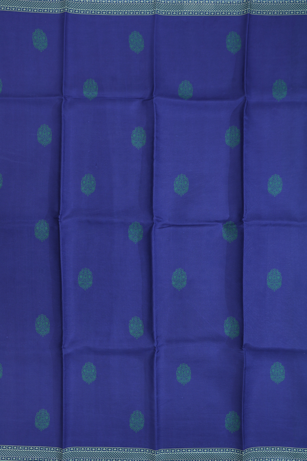 Printed Silk Saree In Royal Blue With Floral Buttas