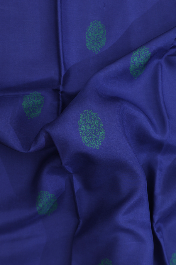 Printed Silk Saree In Royal Blue With Floral Buttas