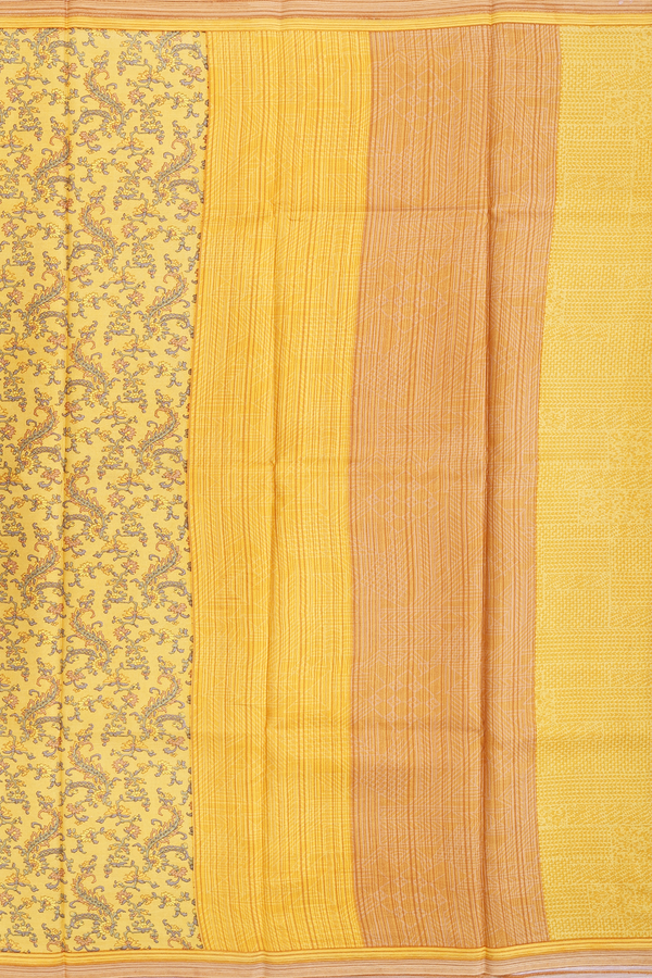Printed Silk Saree In Royal Yellow With Floral Design