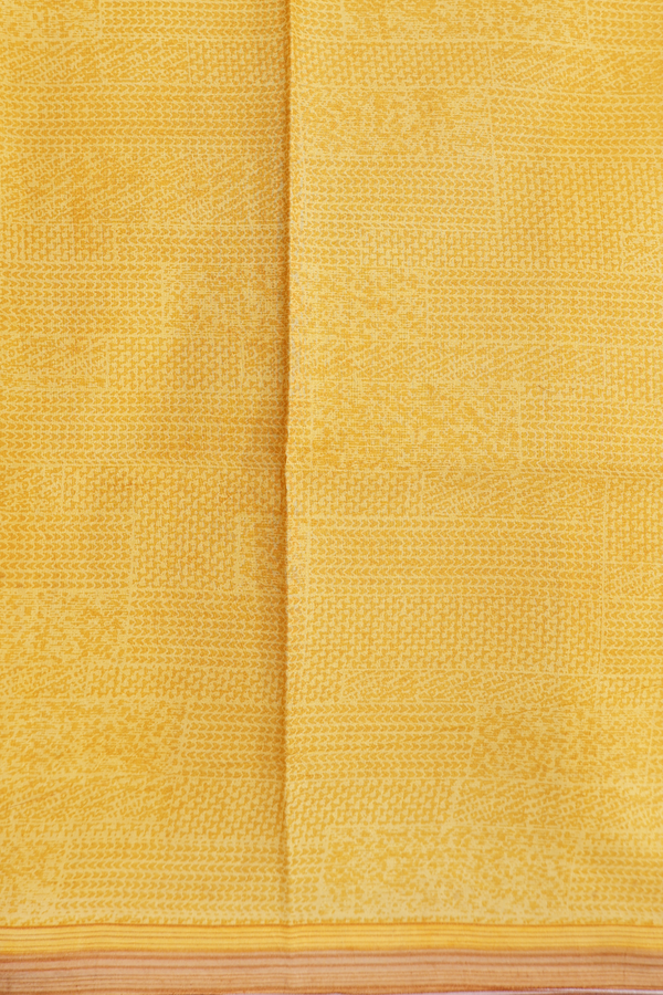 Printed Silk Saree In Royal Yellow With Floral Design