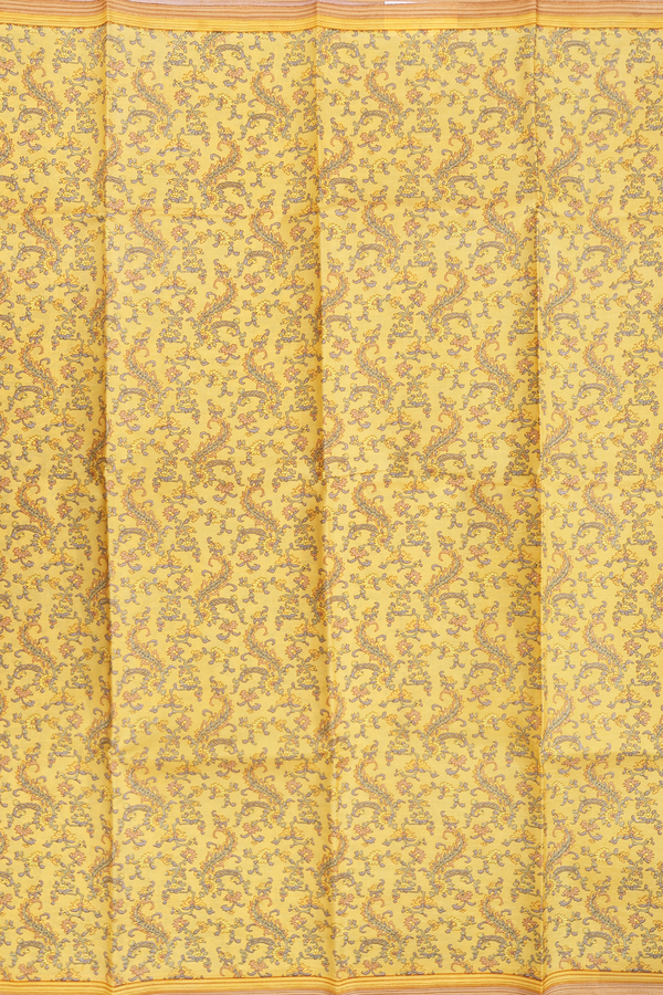 Printed Silk Saree In Royal Yellow With Floral Design