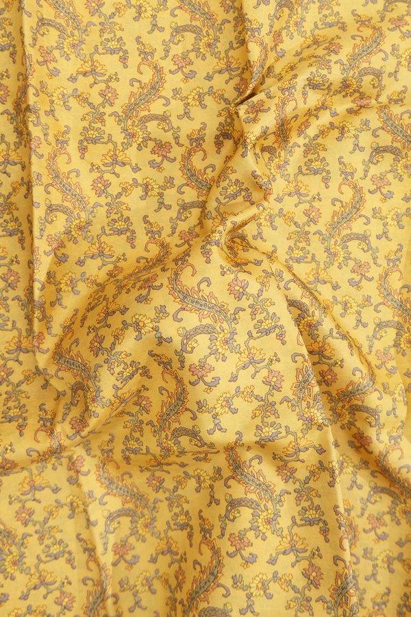 Printed Silk Saree In Royal Yellow With Floral Design
