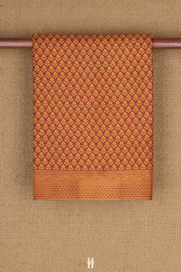 Printed Silk Saree In Ruby Red With Floral Design