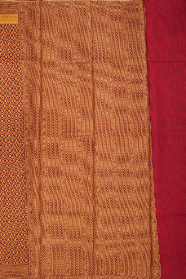 Printed Silk Saree In Ruby Red With Floral Design