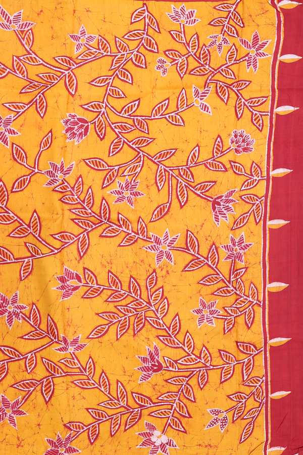 Printed Silk Saree In Ruby Red With Floral Design