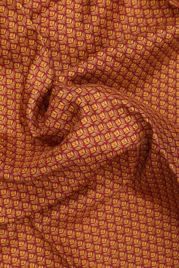 Printed Silk Saree In Ruby Red With Floral Design