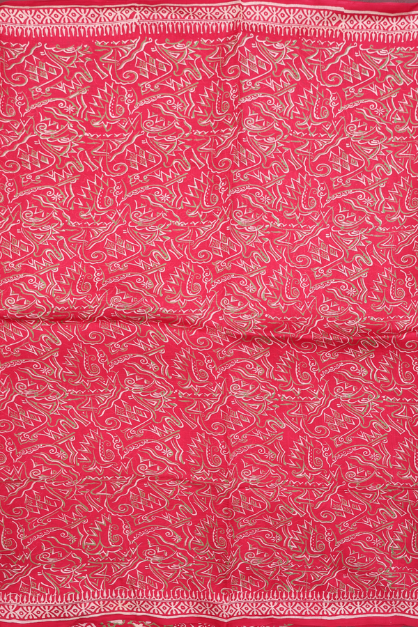 Printed Silk Saree In Scarlet Red With Allover Design