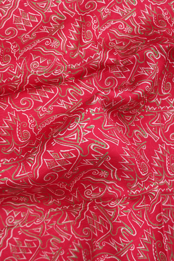Printed Silk Saree In Scarlet Red With Allover Design