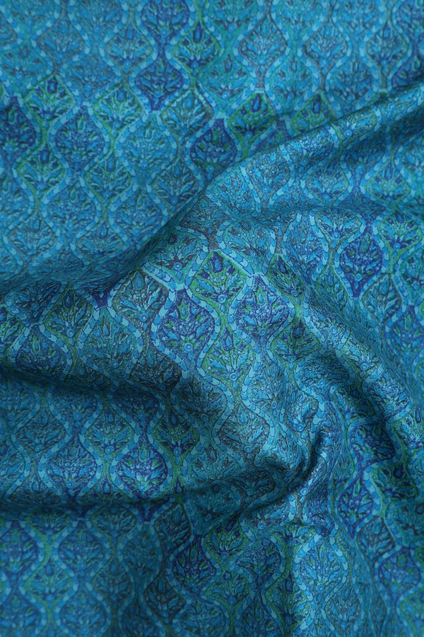 Printed Silk Saree In Shades Of Green With Allover Design
