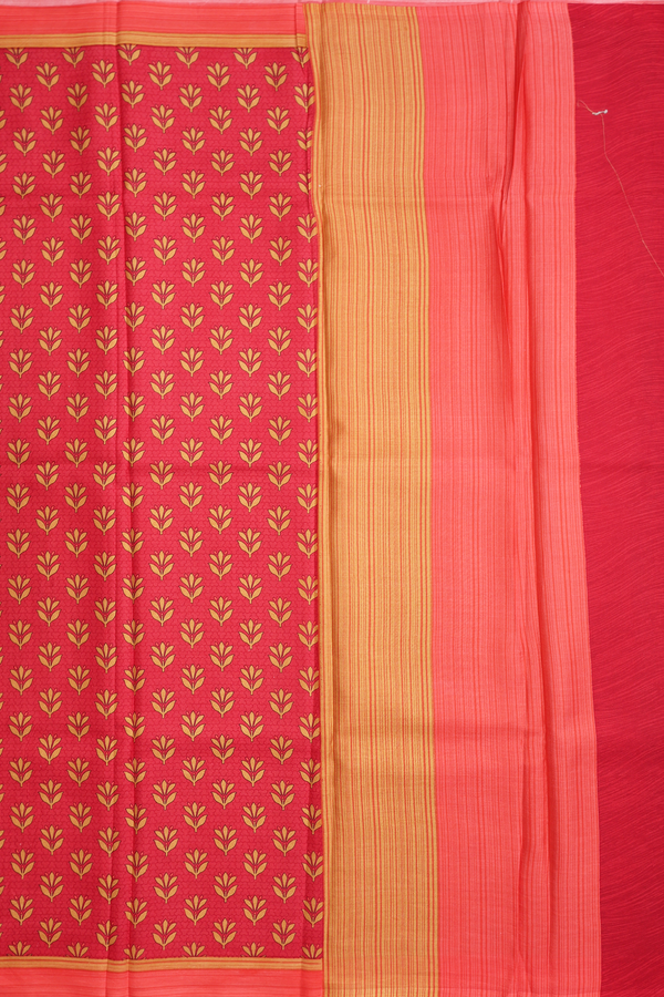 Printed Silk Saree In Soft Red With Allover Floral Design