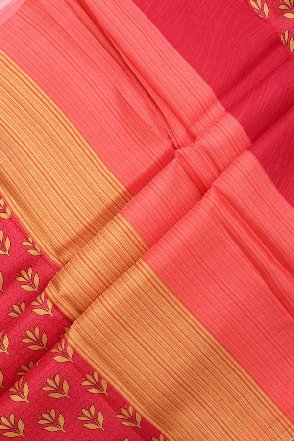 Printed Silk Saree In Soft Red With Allover Floral Design