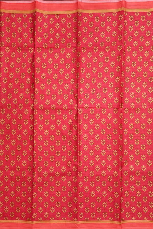 Printed Silk Saree In Soft Red With Allover Floral Design