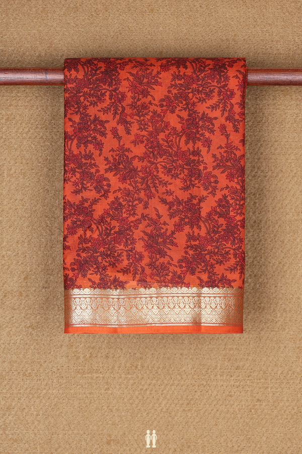 Printed Silk Saree In Spiced Orange With Floral Design