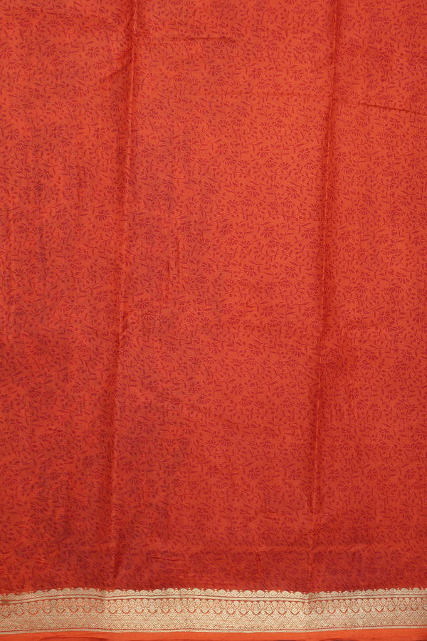 Printed Silk Saree In Spiced Orange With Floral Design