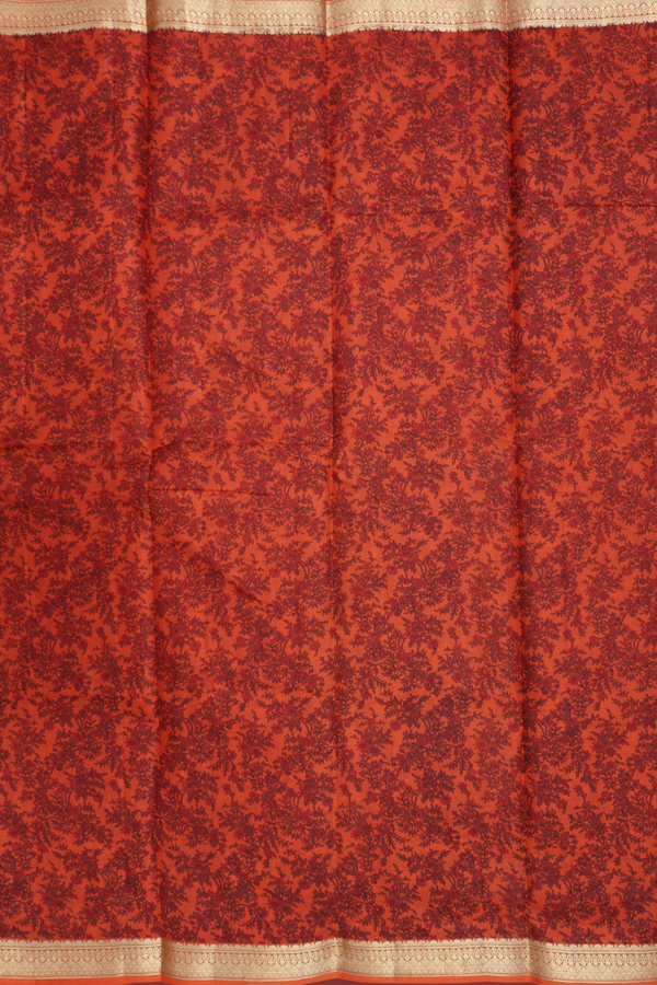 Printed Silk Saree In Spiced Orange With Floral Design