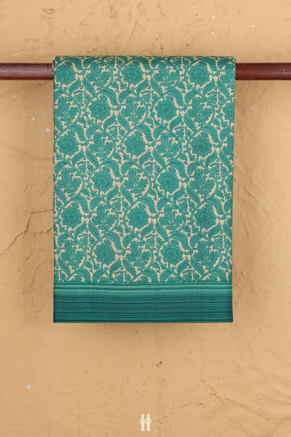 Printed Silk Saree In Tan Brown Floral Design