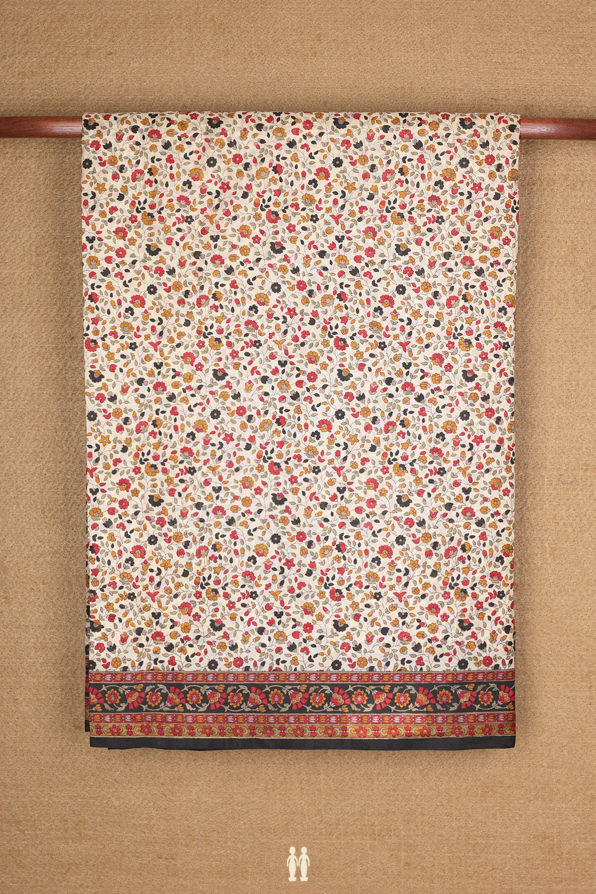 Printed Silk Saree In Tan Brown With Floral Design