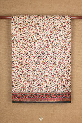Printed Silk Saree In Tan Brown With Floral Design