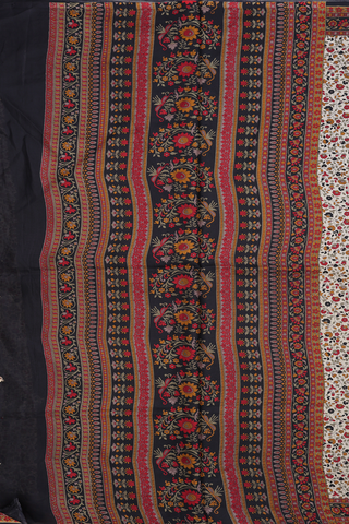 Printed Silk Saree In Tan Brown With Floral Design