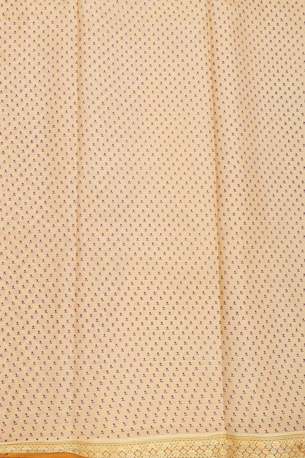 Printed Silk Saree In Tan Brown With Floral Design