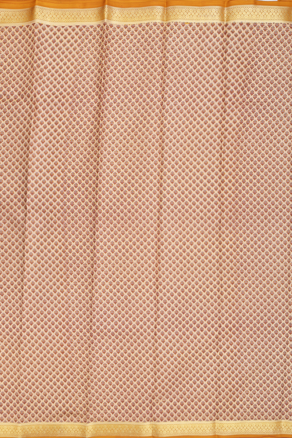 Printed Silk Saree In Tan Brown With Floral Design