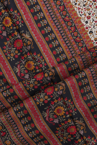 Printed Silk Saree In Tan Brown With Floral Design