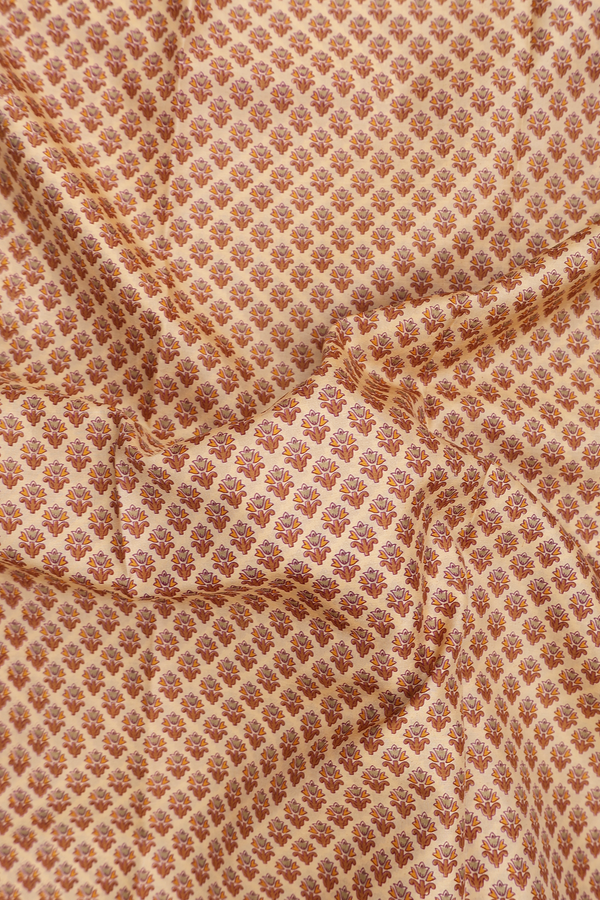 Printed Silk Saree In Tan Brown With Floral Design