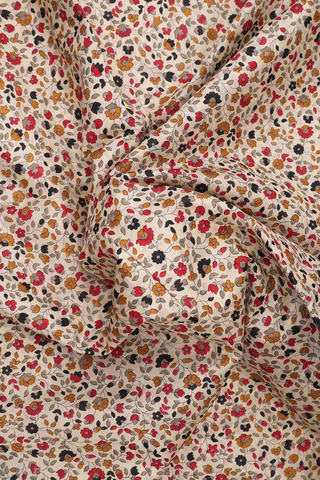 Printed Silk Saree In Tan Brown With Floral Design