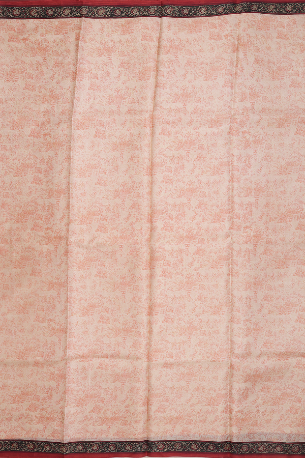 Printed Silk Saree In Tan With Floral Design