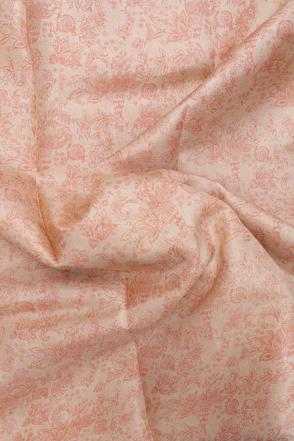 Printed Silk Saree In Tan With Floral Design