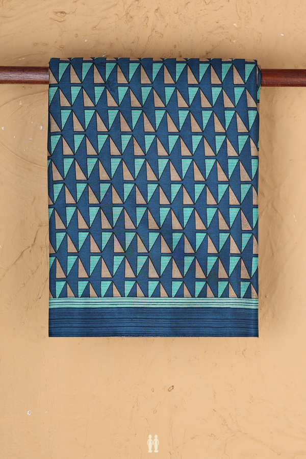 Printed Silk Saree In Prussian Blue With Printed Design