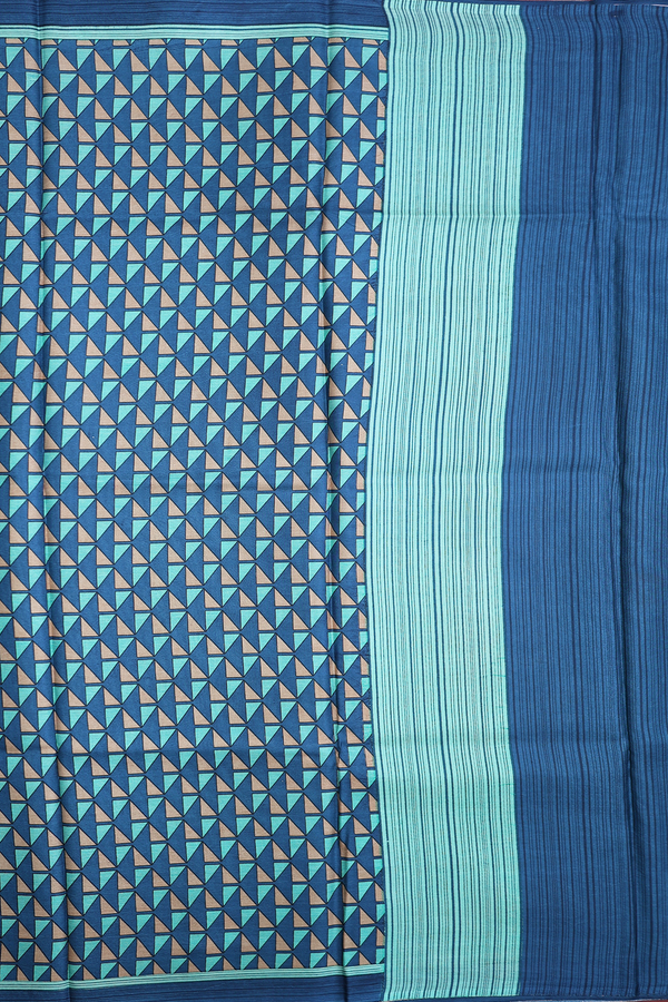 Printed Silk Saree In Prussian Blue With Printed Design